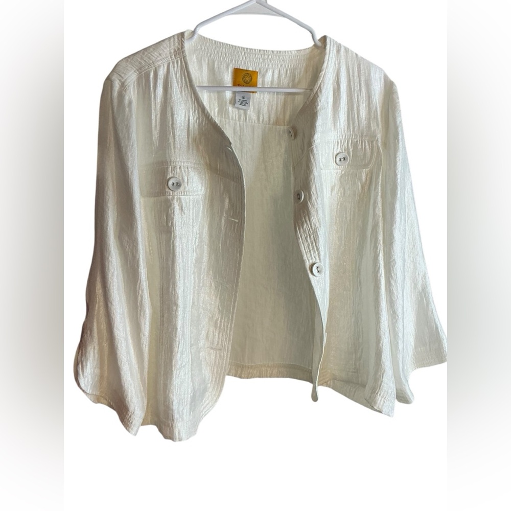 Ruby Rd. White Textured Button Front Jacket - image 2